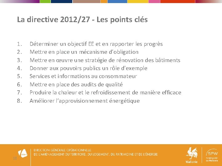 La directive 2012/27 - Les points clés 1. 2. 3. 4. 5. 6. 7.