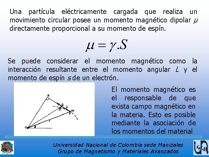 Una partícula eléctricamente cargada que realiza un movimiento circular posee un momento magnético dipolar