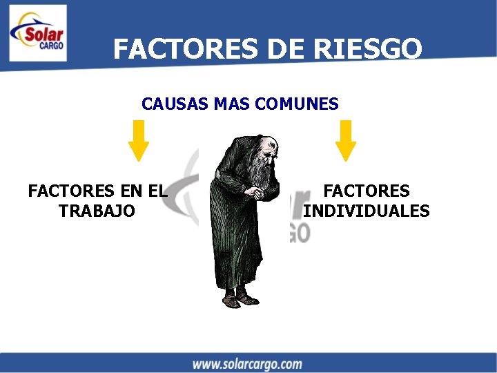 FACTORES DE RIESGO CAUSAS MAS COMUNES FACTORES EN EL TRABAJO FACTORES INDIVIDUALES 