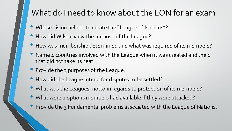 What do I need to know about the LON for an exam • Whose
