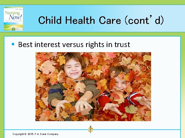 Child Health Care (cont’d) § Best interest versus rights in trust Copyright © 2015.