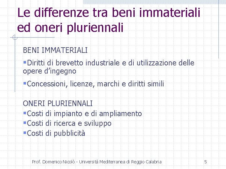 Le differenze tra beni immateriali ed oneri pluriennali BENI IMMATERIALI §Diritti di brevetto industriale