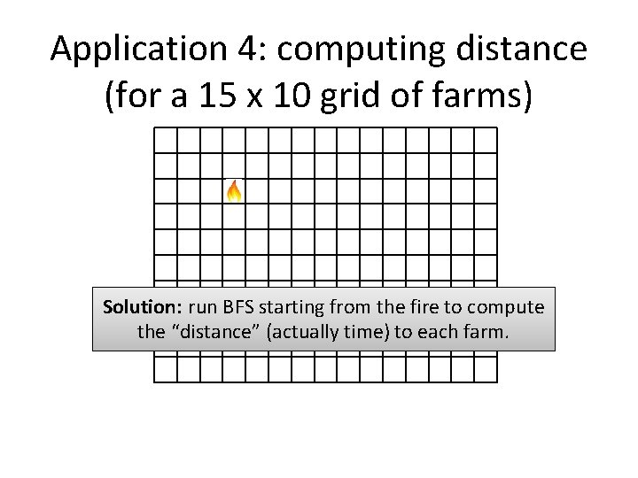 Application 4: computing distance (for a 15 x 10 grid of farms) Solution: run