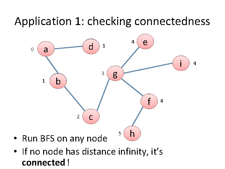 Application 1: checking connectedness 0 d a 1 1 3 b 4 e i