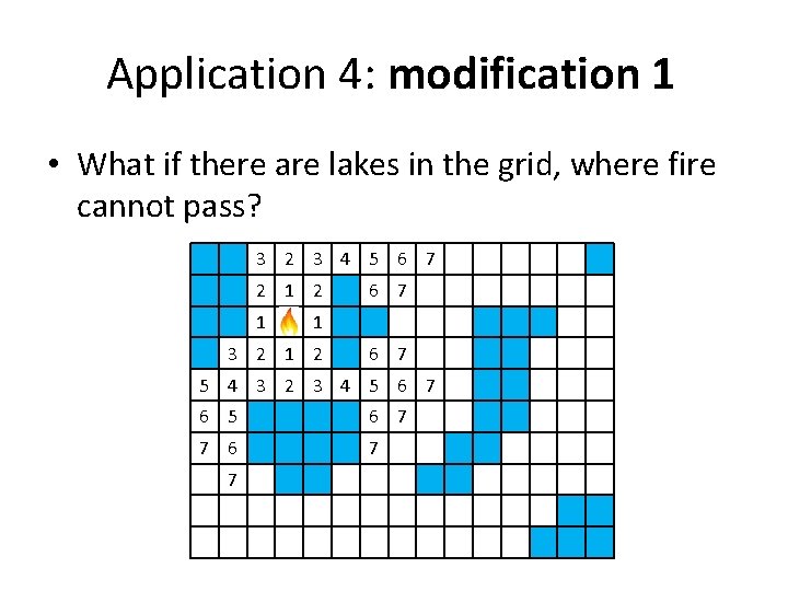 Application 4: modification 1 • What if there are lakes in the grid, where