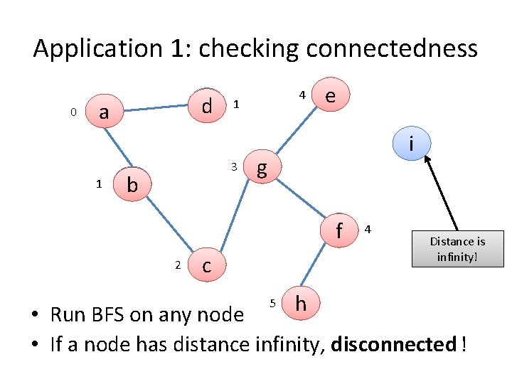 Application 1: checking connectedness 0 d a 1 1 3 b 4 e i