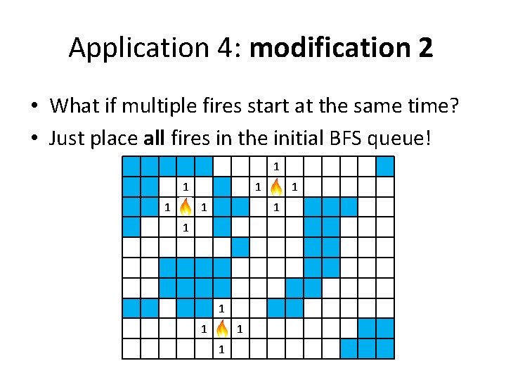 Application 4: modification 2 • What if multiple fires start at the same time?