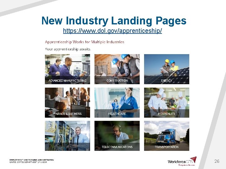New Industry Landing Pages https: //www. dol. gov/apprenticeship/ 26 