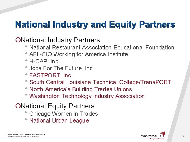 ¡National Industry Partners } National Restaurant Association Educational Foundation } AFL-CIO Working for America