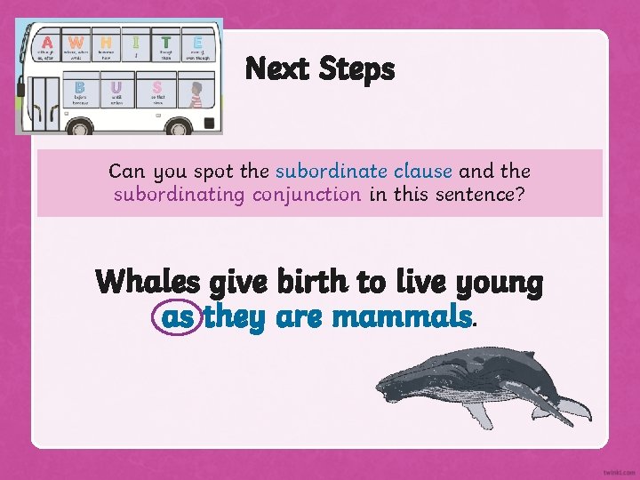 Next Steps Can you spot the subordinate clause and the subordinating conjunction in this