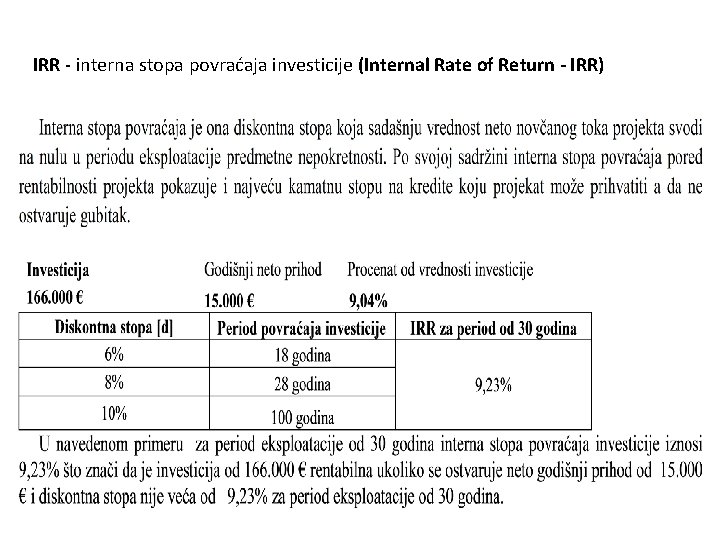 IRR - interna stopa povraćaja investicije (Internal Rate of Return - IRR) 