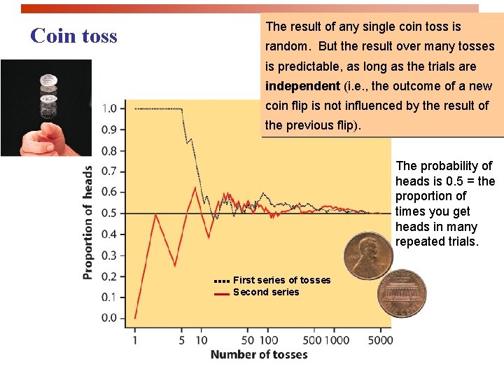 Coin toss The result of any single coin toss is random. But the result