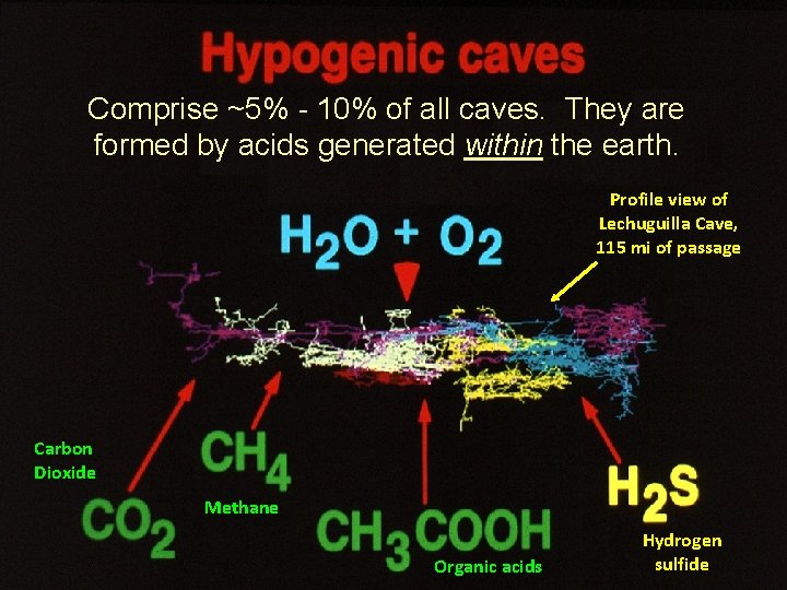 Comprise ~5% - 10% of all caves. They are formed by acids generated within