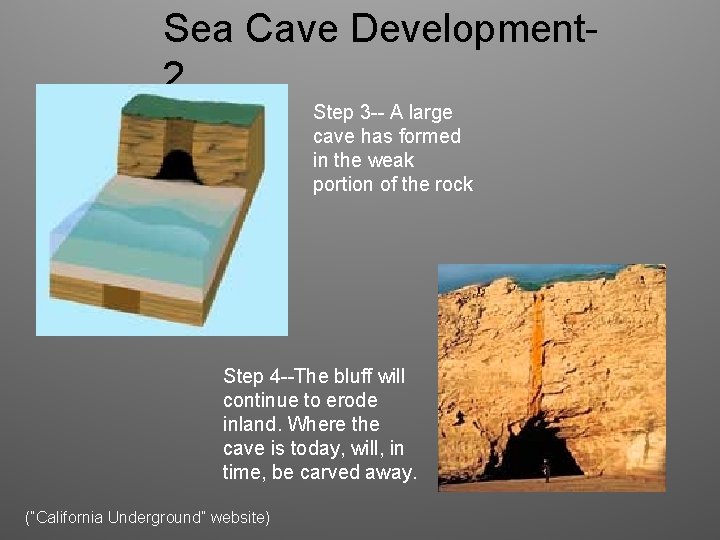 Sea Cave Development 2 Step 3 -- A large cave has formed in the
