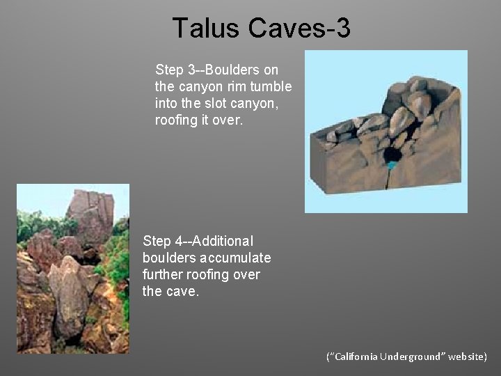 Talus Caves-3 Step 3 --Boulders on the canyon rim tumble into the slot canyon,