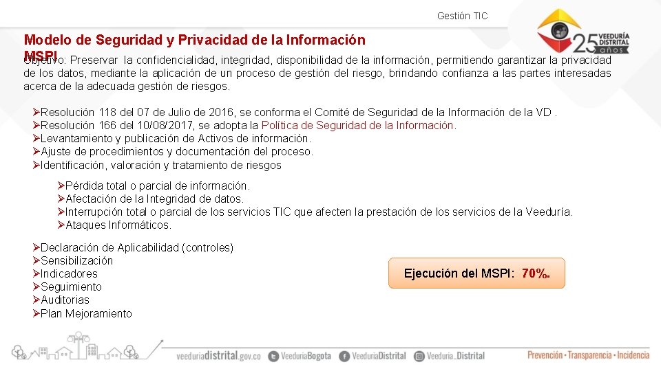 Gestión TIC Modelo de Seguridad y Privacidad de la Información MSPI Preservar la confidencialidad,