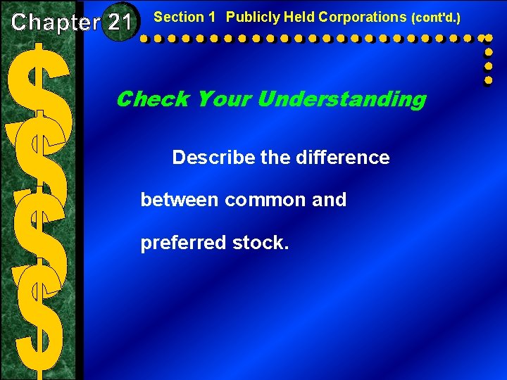 Section 1 Publicly Held Corporations (cont'd. ) Check Your Understanding Describe the difference between