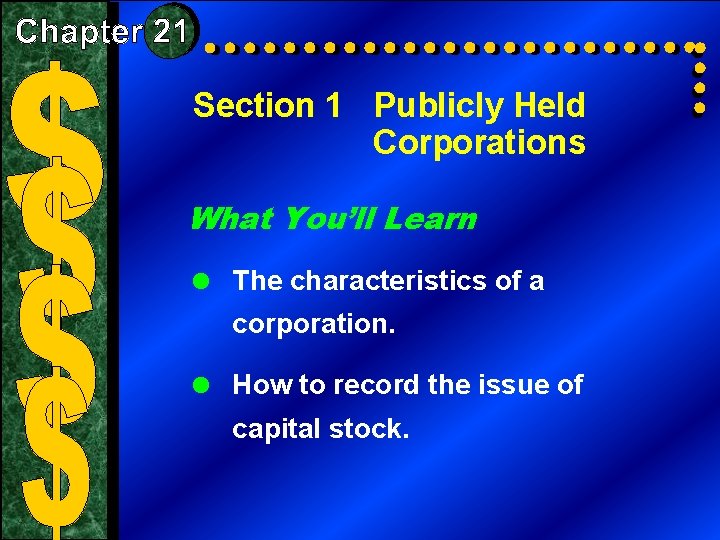 Section 1 Publicly Held Corporations What You’ll Learn = The characteristics of a corporation.