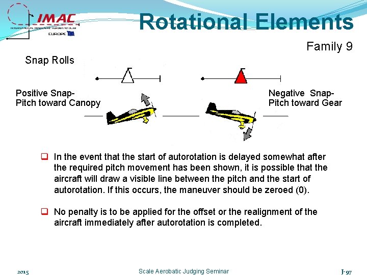 Rotational Elements Family 9 Snap Rolls Positive Snap. Pitch toward Canopy Negative Snap. Pitch