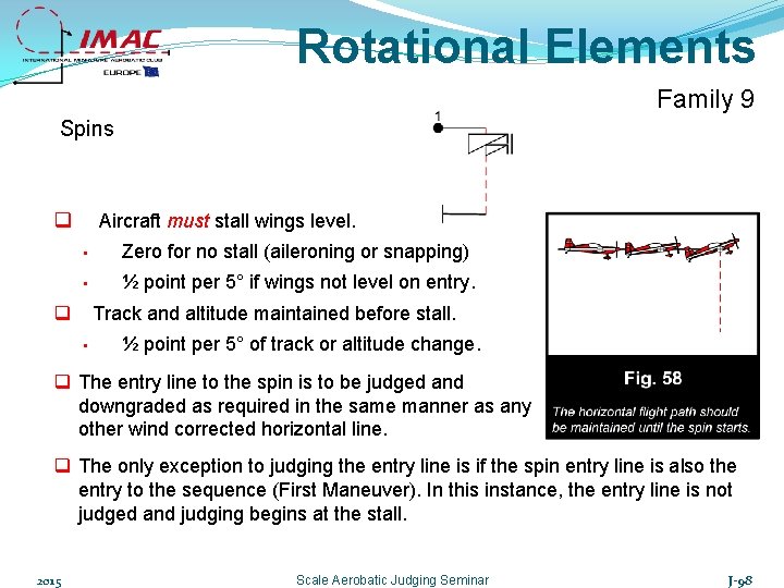 Rotational Elements Family 9 Spins q Aircraft must stall wings level. • Zero for