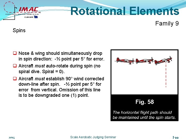 Rotational Elements Family 9 Spins q Nose & wing should simultaneously drop in spin