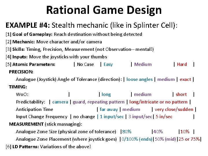 Rational Game Design EXAMPLE #4: Stealth mechanic (like in Splinter Cell): [1] Goal of