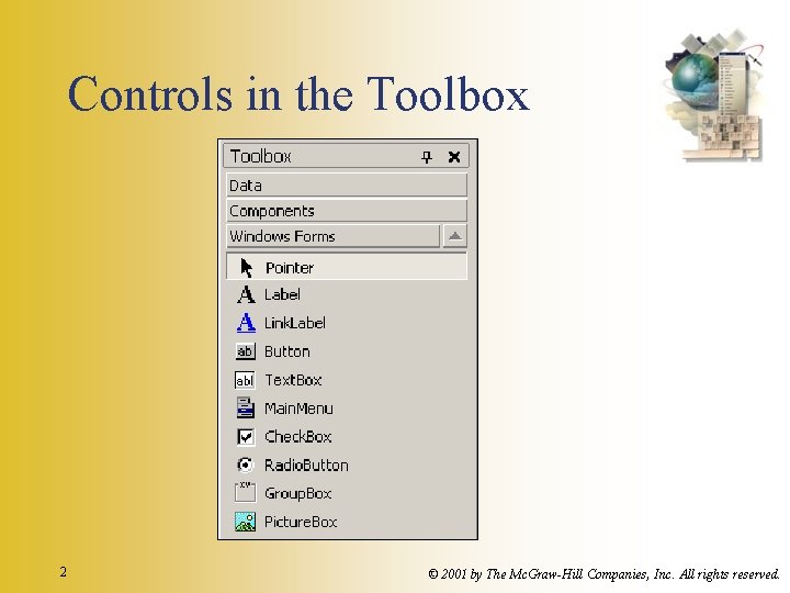 Controls in the Toolbox 2 © 2001 by The Mc. Graw-Hill Companies, Inc. All Controls in the Toolbox 2 © 2001 by The Mc. Graw-Hill Companies, Inc. All