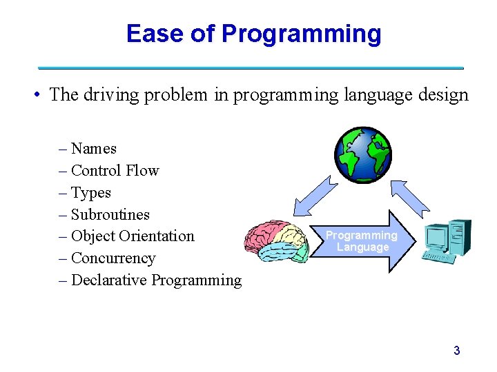 Ease of Programming • The driving problem in programming language design – Names – Ease of Programming • The driving problem in programming language design – Names –
