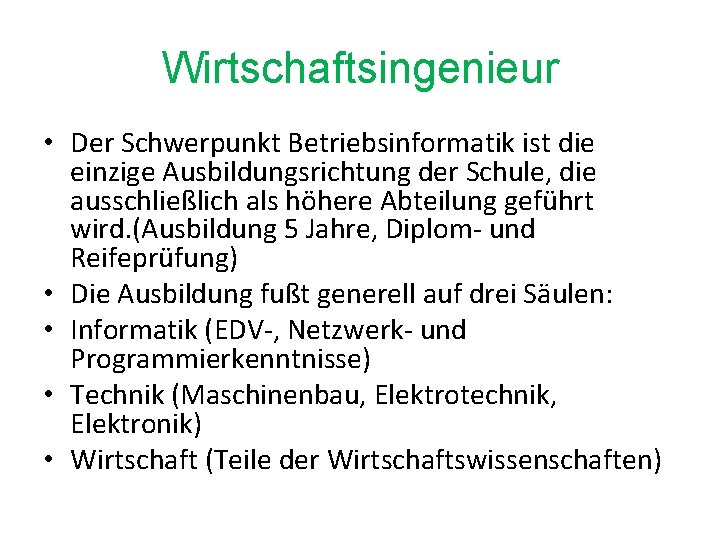 Wirtschaftsingenieur • Der Schwerpunkt Betriebsinformatik ist die einzige Ausbildungsrichtung der Schule, die ausschließlich als