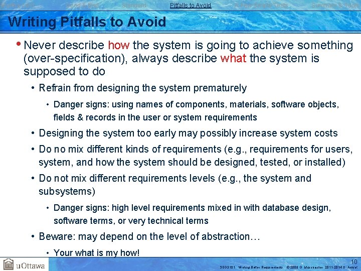 Martha can’t … Good & Bad Standard Pitfalls to Avoid A Few Simple Tests