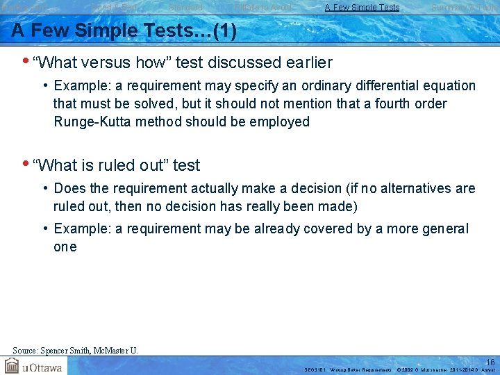 Martha can’t … Good & Bad Standard Pitfalls to Avoid A Few Simple Tests