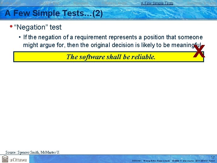 Martha can’t … Good & Bad Standard Pitfalls to Avoid A Few Simple Tests