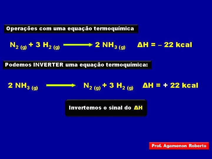 Operações com uma equação termoquímica N 2 (g) + 3 H 2 (g) 2