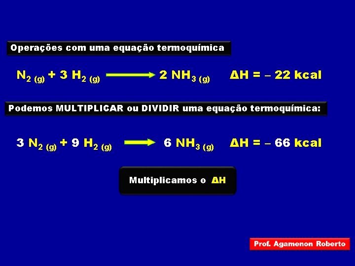 Operações com uma equação termoquímica N 2 (g) + 3 H 2 (g) 2