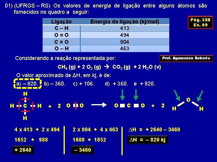 01) (UFRGS – RS) Os valores de energia de ligação entre alguns átomos são
