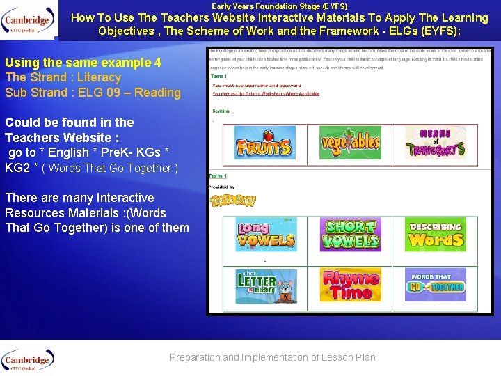 Early Years Foundation Stage (EYFS) How To Use The Teachers Website Interactive Materials To