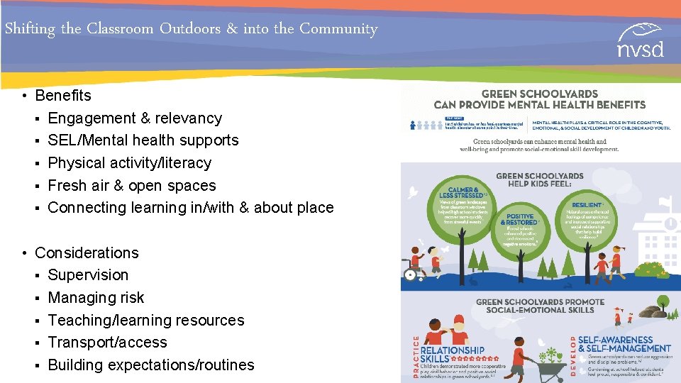 Shifting the Classroom Outdoors & into the Community • Benefits § Engagement & relevancy