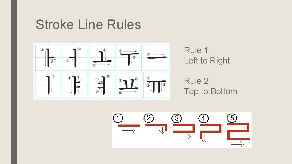 Stroke Line Rules Rule 1: Left to Right Rule 2: Top to Bottom 