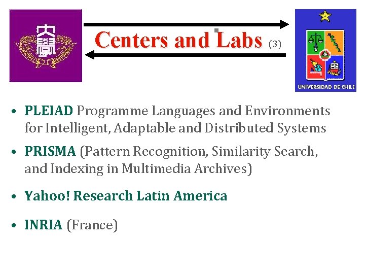 § Centers and Labs (3) • PLEIAD Programme Languages and Environments for Intelligent, Adaptable