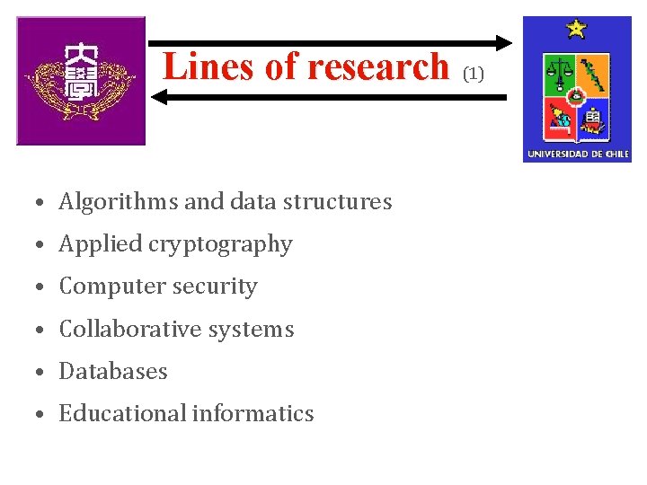 Lines of research (1) • Algorithms and data structures • Applied cryptography • Computer