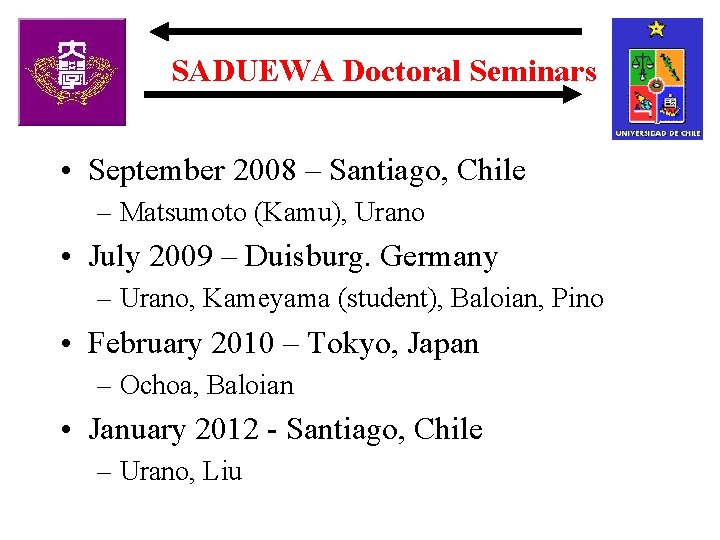 SADUEWA Doctoral Seminars • September 2008 – Santiago, Chile – Matsumoto (Kamu), Urano •
