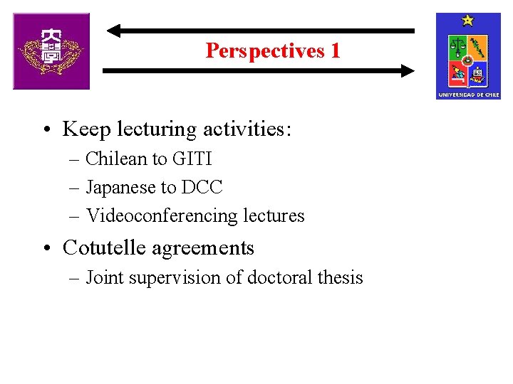 Perspectives 1 • Keep lecturing activities: – Chilean to GITI – Japanese to DCC