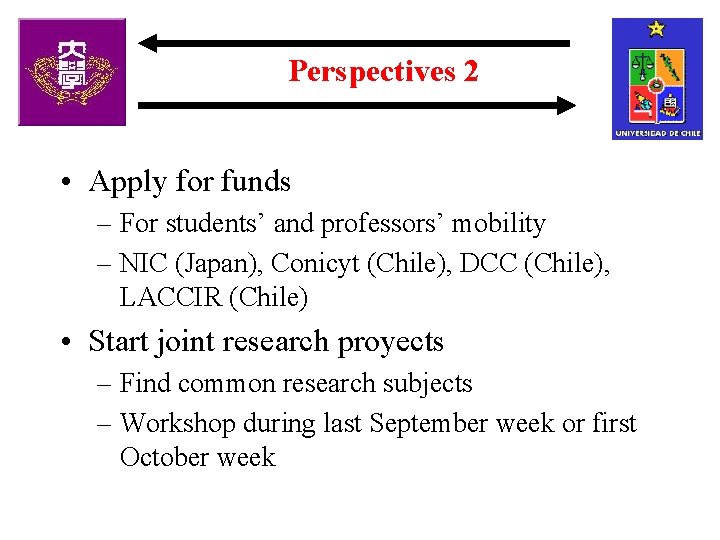 Perspectives 2 • Apply for funds – For students’ and professors’ mobility – NIC