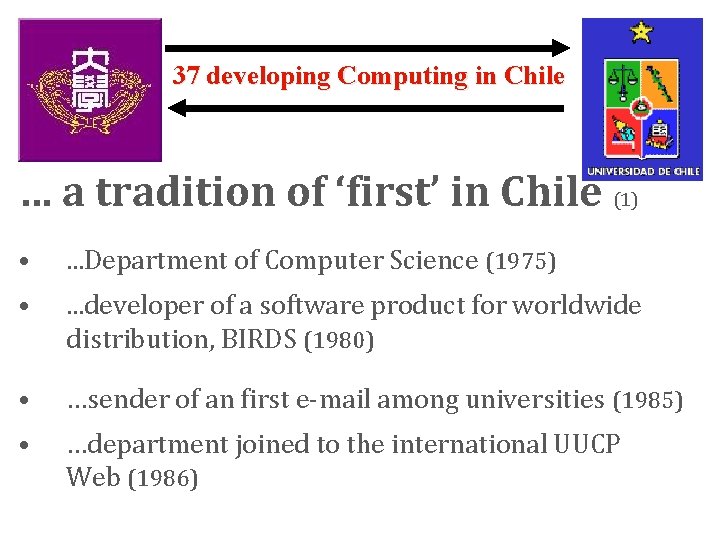 37 developing Computing in Chile DCC … a tradition of ‘first’ in Chile (1)