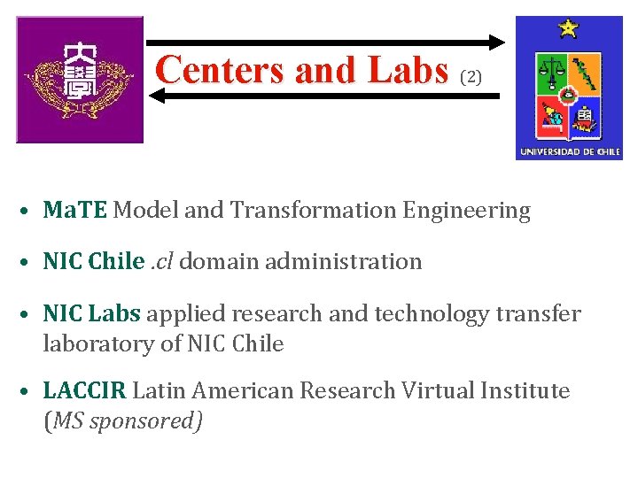 Centers and Labs (2) • Ma. TE Model and Transformation Engineering • NIC Chile.