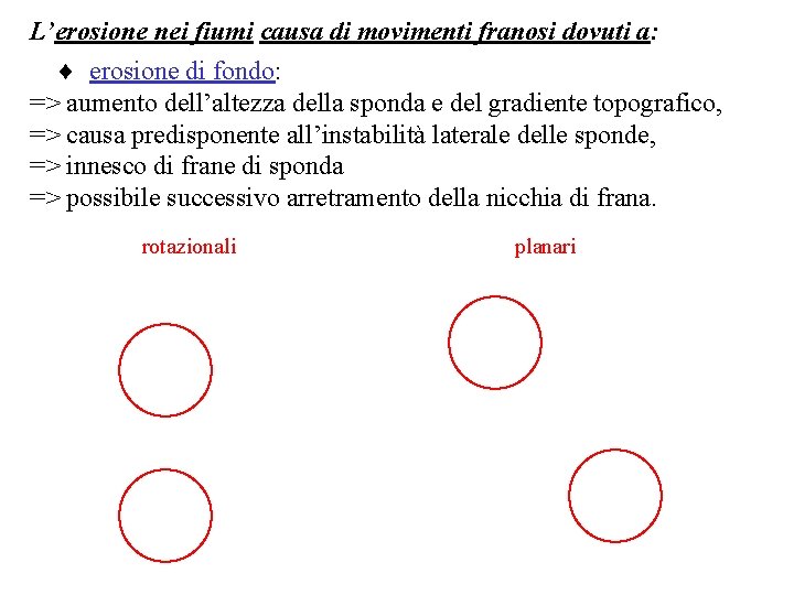 L’erosione nei fiumi causa di movimenti franosi dovuti a: ¨ erosione di fondo: =>