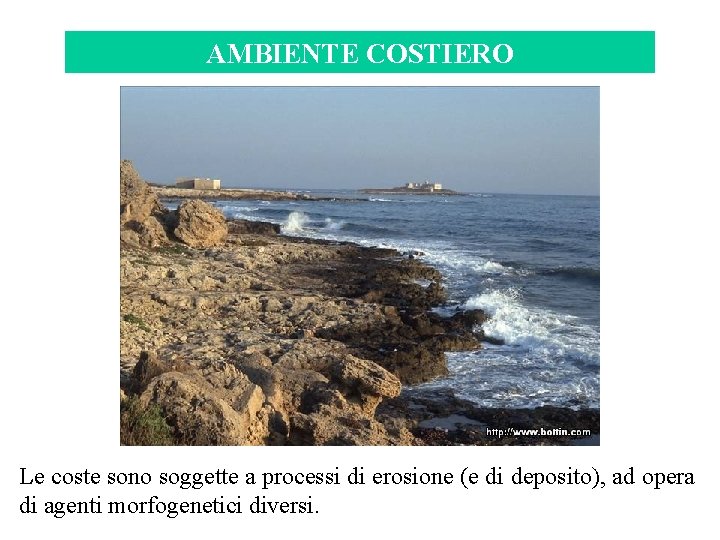 AMBIENTE COSTIERO Le coste sono soggette a processi di erosione (e di deposito), ad