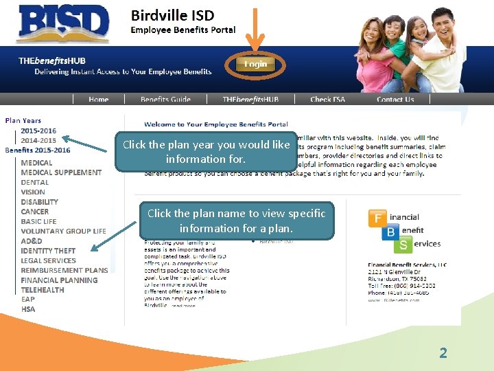 Click the plan year you would like information for. Click the plan name to