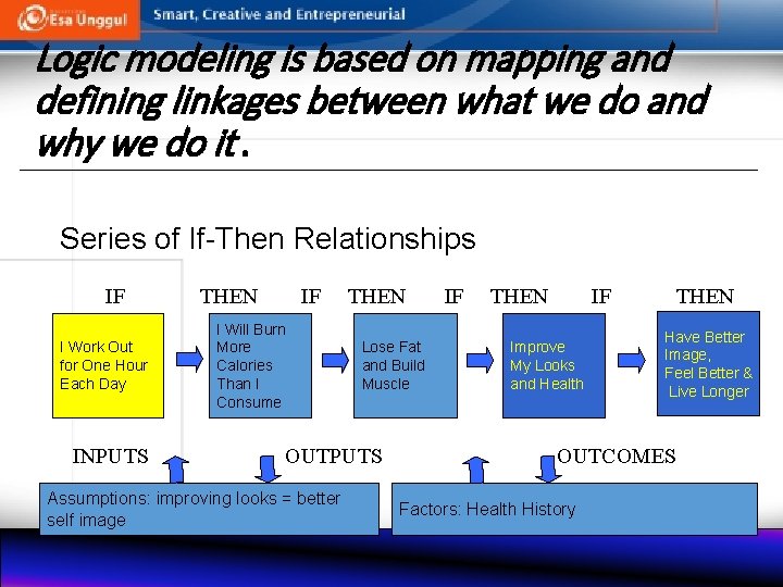 Logic modeling is based on mapping and defining linkages between what we do and