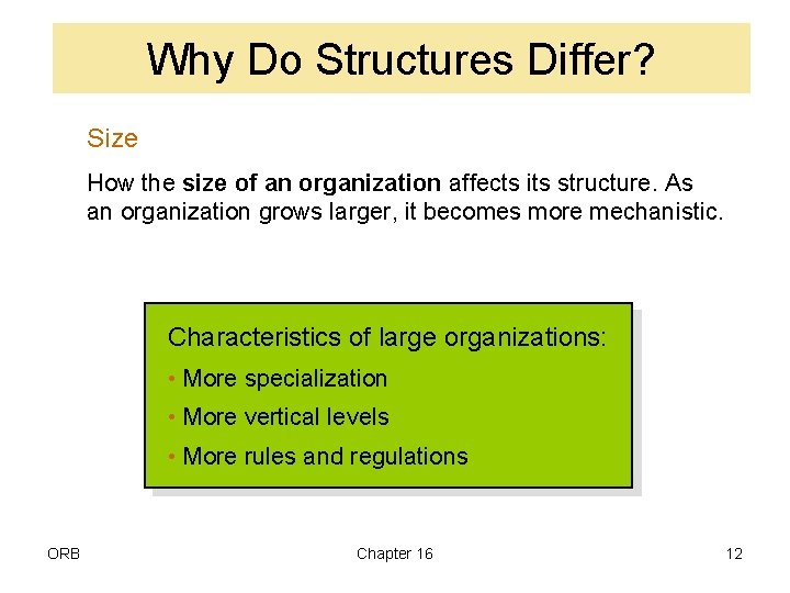 Why Do Structures Differ? Size How the size of an organization affects its structure.